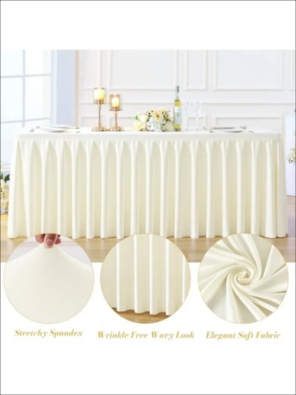 2 Pack Ivory Rectangle Tablecloth 6 FT Stretch Spandex Fitted Table Cloth for 6